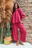 Annie Cushion Cotton Barrel Culotte Pant Rhubarb Rose